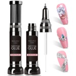 Makartt Nail Rhinestone Glue Gel, Upgrade Gel Nail Glue with Brush Pen Tip Super Strong Adhesive Precise for Nail Charms Crystals Rhinestone Beads Flower 3D Decorations 8ml*2