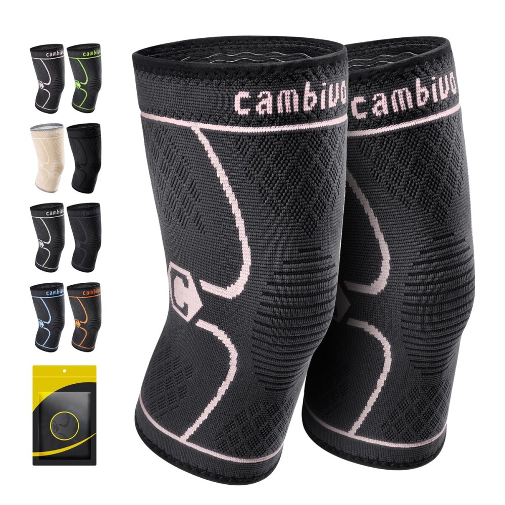 CAMBIVO 2 Pack Knee Brace, Knee Compression Sleeve for Men and Women, Knee Support for Running, Workout, Gym, Hiking, Sports (Pink, Small)