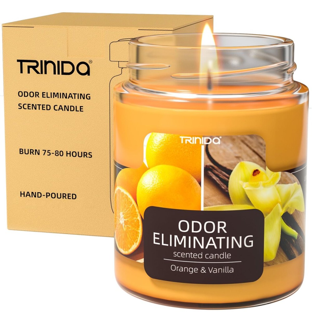 TRINIDa Orange & Vanilla Odor Eliminating Candles for Home Scented, Eliminates 99% of Pet, Smoke, Food and Other Smells Quickly, Highly Fragranced Candle, Premium Soy Candles Set for Women