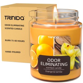 TRINIDa Orange & Vanilla Odor Eliminating Candles for Home Scented, Eliminates 99% of Pet, Smoke, Food and Other Smells Quickly, Highly Fragranced Candle, Premium Soy Candles Set for Women