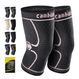 CAMBIVO 2 Pack Knee Brace, Knee Compression Sleeve for Men and Women, Knee Support for Running, Workout, Gym, Hiking, Sports (Pink,Large)