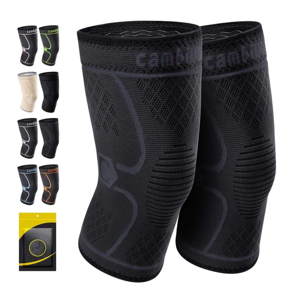 CAMBIVO 2 Pack Knee Brace, Knee Compression Sleeve for Men and Women, Knee Support for Running, Workout, Gym, Hiking, Sports (Slate Blue,Large)