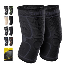 CAMBIVO 2 Pack Knee Brace, Knee Compression Sleeve for Men and Women, Knee Support for Running, Workout, Gym, Hiking, Sports (Slate Blue,Large)
