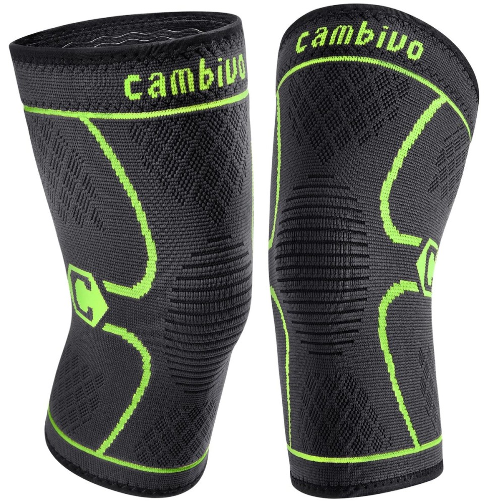 CAMBIVO 2 Pack Knee Brace, Knee Compression Sleeve for Men and Women, Knee Support for Running, Workout, Gym, Hiking, Sports (Green,Medium)