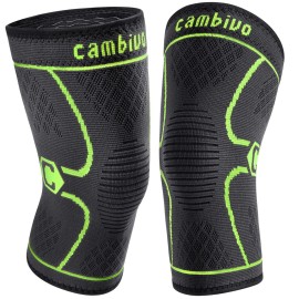 CAMBIVO 2 Pack Knee Brace, Knee Compression Sleeve for Men and Women, Knee Support for Running, Workout, Gym, Hiking, Sports (Green,Medium)