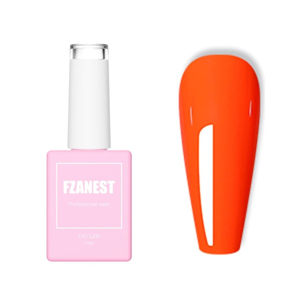 FZANEST Neon Orange Gel Nail Polish,15ml Bright Color Gel Polish Nail Art Lacquer Soak Off LED UV Manicure DIY At Home D74