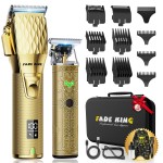 FADEKING Professional Hair Clippers & Beard Trimmer Set for Men - Cordless Barber Clippers with LCD Display, Precision Trimmer & Travel Case - Gifts for Men Husband Father (Gold + Bronze)