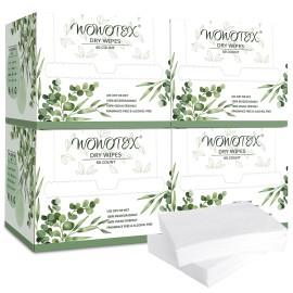 WOWOTEX Disposable Face Towel Biodegradable Large Dry Face Wipes 240 Count/4 Box Extra Thick Soft Clean Facial Towels for Sensitive Skin, Makeup Removing, Facial Cleansing, Nursing, Travel, 1012
