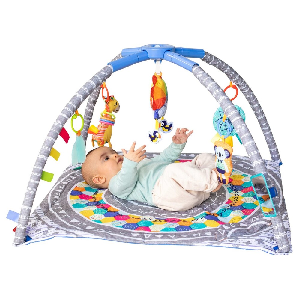 Infantino 4-in-1 Twist & Fold Musical Mobile Gym - Includes Linkable Toys, Repositionable Mirror, Feather Teether, On-The-Go Activities, Boho Styled Play Mat for Infants and Toddlers 0M+