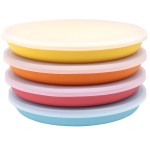 WeeSprout Bamboo Plates with Silicone Lids, Set of 4, Kid-Sized Dinnerware, Cereal, Leftovers & Snacks, Dishwasher Safe Melamine Dishware (Blue, Yellow, Orange, and Red)