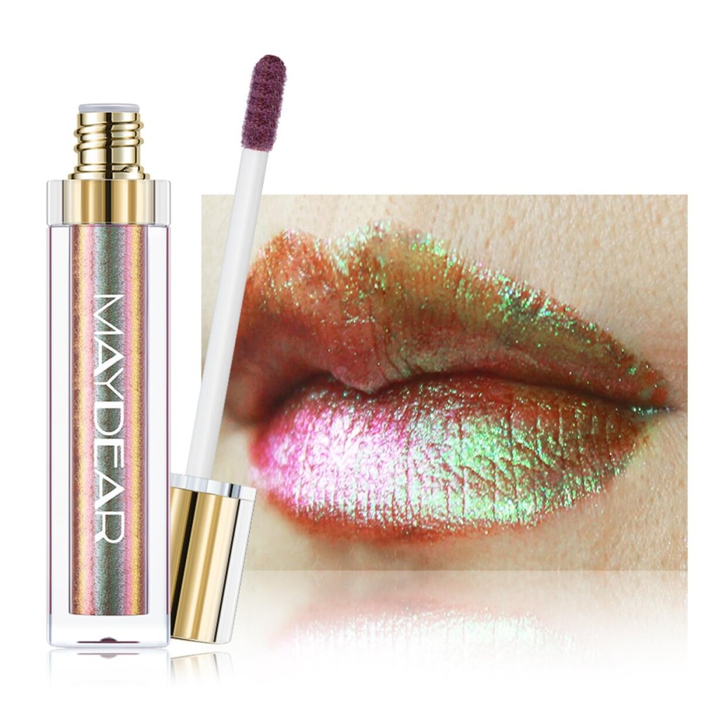 Maydear Chameleon Lipstick, High Pigmented Green Lipstick for Women Metallic Shine Lip Gloss, Full-Coverage Multichrome Long Lasting Rainbow Lip Makeup, Fuchsia Green