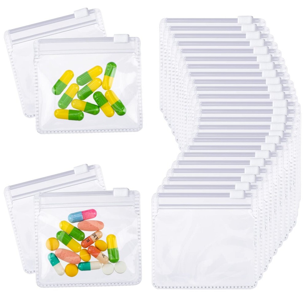 Nuanchu 96 Pieces Pill Pouches Bags Set Reusable Zippered Pill Baggies Clear Plastic Self Sealing Travel Medicine Organizer Storage with Slide Lock for Medicine and Small Items