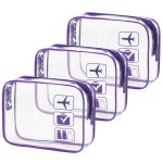 MODENGKONGJIAN TSA Approved Toiletry Bag, 3 Pcs Clear Toiletries Bags Quart Size Travel Makeup Cosmetic Bag for Women Men, Carry on Airport Airline Compliant Bag (Purple)