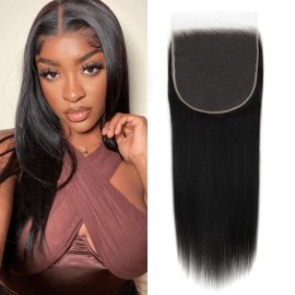 BEEOS 6x6 Skinlike Real HD Lace Closure Only, 0.10mm Ultra-thin Undetectable Swiss Lace Pre Plucked Straight Full Cuticle Aligned Virgin Human Hair Closure Bleached Knots 18 Inch