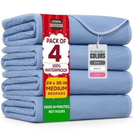 Utopia Bedding Washable Underpads 24 x 36 (Pack of 4), Waterproof Reusable Heavy Absorbency Incontinence Bed Pads for Adults, Kids, Elderly and Pets, Bedwetting Pads for Sofa and Couch (Blue)
