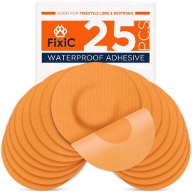 Fixic Freestyle Adhesive Patch 25 PCS - Good for Libre 1, 2, 3 & Plus - Enlite - Guardian - NO Glue in The Center of The Patch - Pre-Cut Back Paper - Long Fixation for Your Sensor! (Orange)