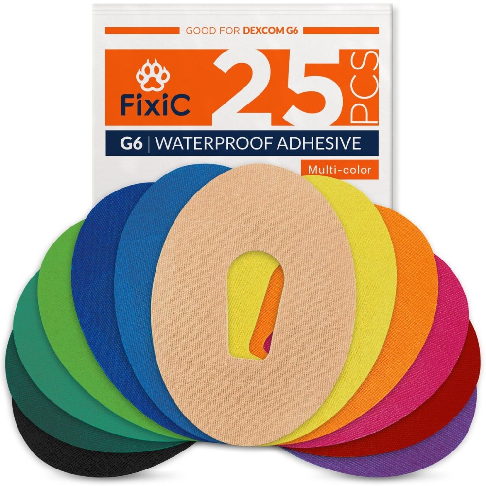 FixiC - Adhesive Patches for G6 - 25 Pack Premium Waterproof Adhesive Patches - Pre-Cut Back Paper - Adhesive Patch for G6 - Long Fixation! (Multi-Color)