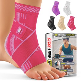 BLITZU Ankle Brace for Women, Men, Plantar Fasciitis Relief, Achilles Tendonitis Brace for Sprained Foot, Ankle Compression Sleeve with Strap Pink M