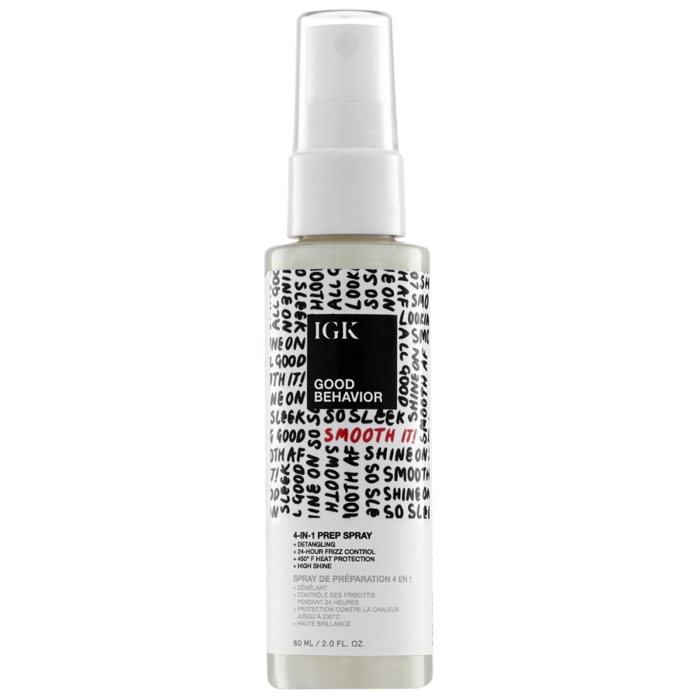 IGK GOOD BEHAVIOR 4-in-1 Prep Spray Travel | Leave In + Detangle + Heat Protectant | Vegan + Cruelty Free | 2 Oz