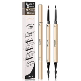 Docolor Makeup Micro Brow Pencil, Definer Eyebrow Pencils for Women Dual-Sided Ultra-Fine Microblading Eyebrow Pencil (Soft Brown and Black,2 Count)