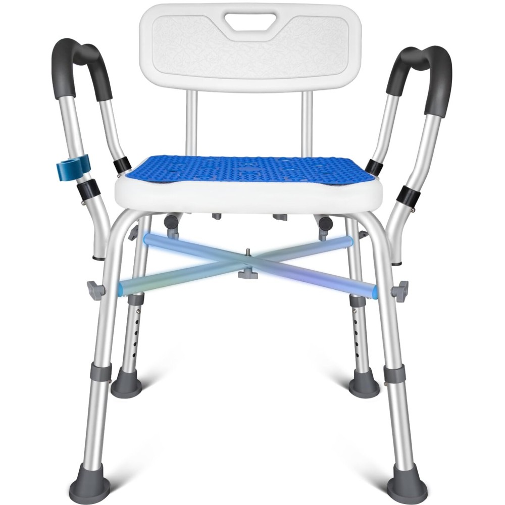 KingPavonini Shower Chair for Inside Shower, 550LBs Heavy Duty Bath Chair with Arms, Medical Shower Seat, Bath Stool Safety Shower Bench with Reinforced Crossing Bar for Elderly, Adults, Disabled