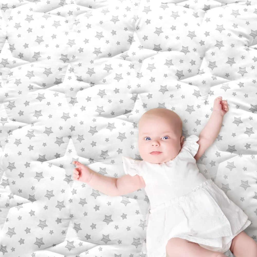 Baby Play Mat Extra Thick, Large, Crawling Mat Non Slip Padded Baby Mats for Playing 79x55 Inches, Baby Playmat Floor Mat for Babies, Toddler, White Star