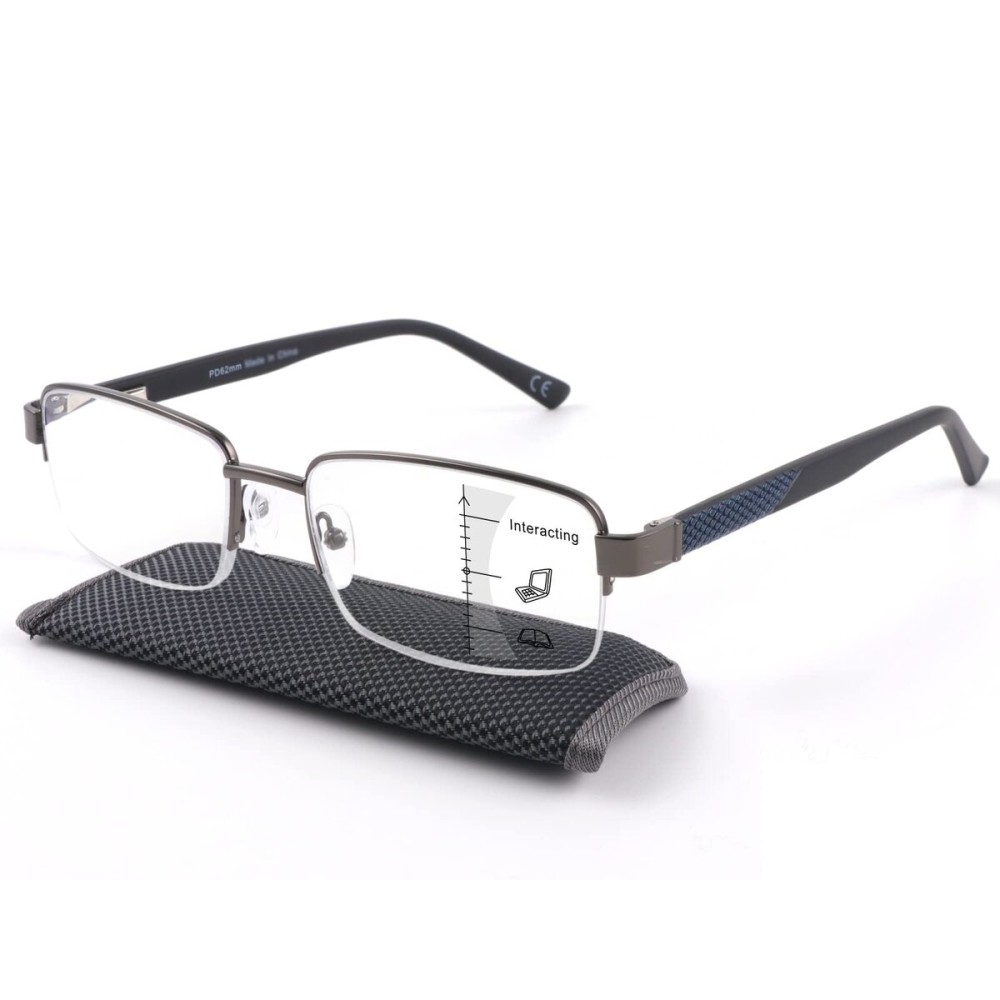 Missfive Men Premium Multifocus Reading Glasses Blue Light Blocking, Progressive Metal Frame With No Broken Spring Hinge Eyewear,Workspace For Near Range 1.25x