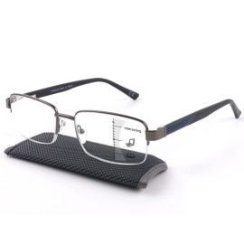 Missfive Men Premium Multifocus Reading Glasses Blue Light Blocking, Progressive Metal Frame With No Broken Spring Hinge Eyewear,Workspace For Near Range 1.25x