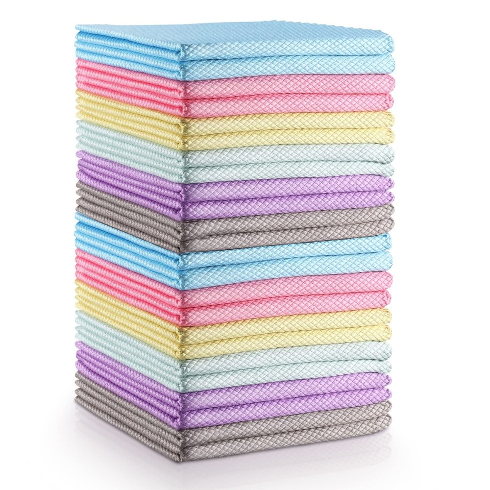 Easy Clean Fish Scale Nanoscale Dish Cloths,Streak Free Miracle Microfiber Cleaning Cloths for Kitchen,Counter,Washing Dish,Window,Mirror,Glass Lint Free Polishing Rag,All-Purpose,Reusable,Pack of 24