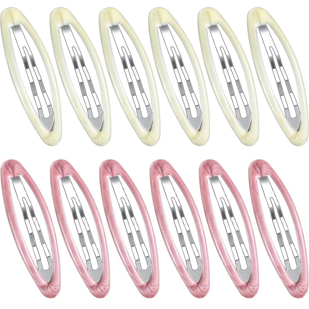 Waydress 12 Pcs Hair Clip Barrettes for Women Oval Snap Tortoise Metal Snap Clips Thin Hair Grips Ellipse Clips Non Slip Barrettes Accessories, 2.8 In(Vivid Style)