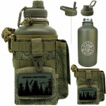 Iron Infidel Battle Bottle - Half Gallon Insulated Stainless Steel Water Jug with Handle - Gym Bottle for Men with Rugged Sleeve (Overland 2 Liter)