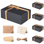 LIFELUM Extra Large Black Gifts Boxes Bulk Set of 5,13.5 x 10 x 4 inch Elegant Gift Boxes with Magnetic Lids, Card,Sticker,Ribbon, Shredded Paper Filler Groomsman Gifts