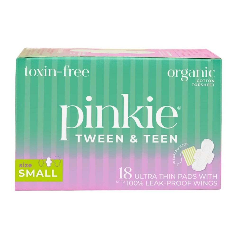 Pinkie Period Starter Pads - Designed for Smaller Underwear - Organic Cotton Topsheet Tween & Teen Pads with Wings - Chlorine Free & Fragrance Free - Teen Small, 18 Count