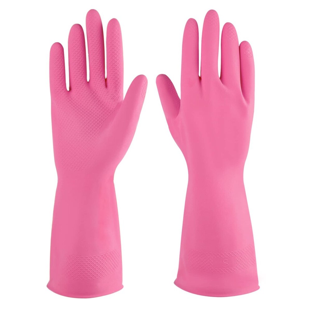 IUCGE Rubber cleaning gloves pink 3 Pairs for Household,Reuseable dishwashing gloves for Kitchen.(3,Large)