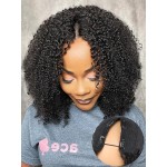ISEE V Part Human Hair Kinky Curly Minimal/No Leave Out Upgrade U Part Wig for Black Women V Shape Kinky Curly Thin Part Glueless Clip In Half Wig 180% Density Natural Color 14 Inch