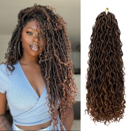 Goddess Locs Crochet Hair 18 Inch 7 Packs Ombre Brown Boho Faux Locs Crochet Hair for Black Women Pre Looped Crochet Locs with Curly Ends (1B/30)
