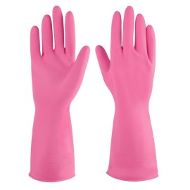 IUCGE Rubber cleaning gloves pink 6 Pairs for Household,Reuseable dishwashing gloves for Kitchen.(6,Small)