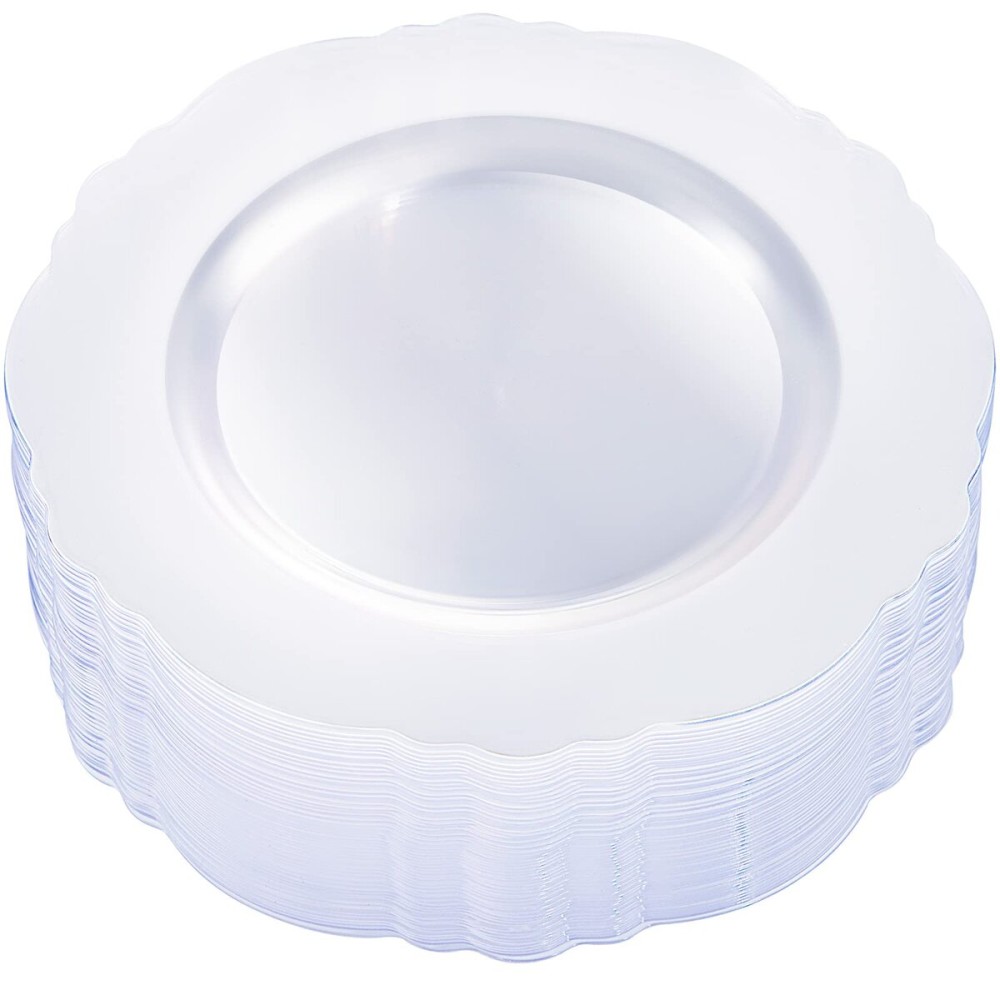 WDF 60pcs Clear Plastic Plates Disposable - 10.25inch Clear Dinner Plates Baroque Disposable Plates for Holiday Gathering, Wedding, Party