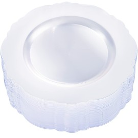 WDF 60pcs Clear Plastic Plates Disposable - 10.25inch Clear Dinner Plates Baroque Disposable Plates for Holiday Gathering, Wedding, Party