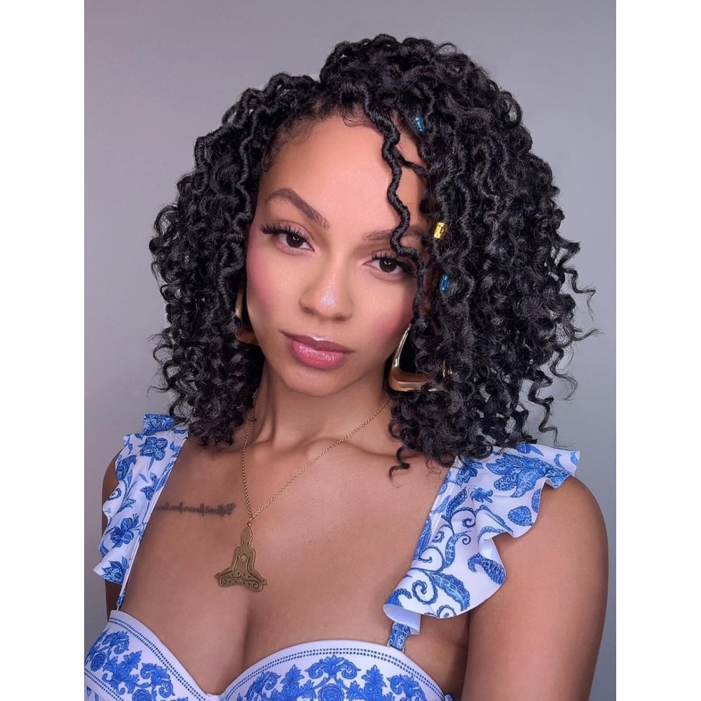 Goddess Locs Crochet Hair 10 Inch 7 Packs Boho Faux Locs Crochet Hair for Black Women Pre Looped Crochet Locs with Curly Ends (1B)