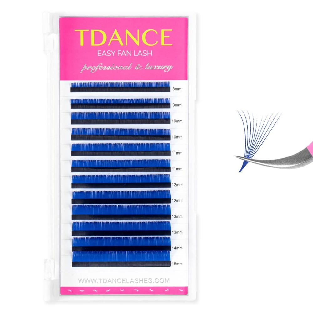TDANCE Colorful Easy Fan Volume Lashes Eyelash Extension Supplies Rapid Blooming Volume Eyelash Extensions Thickness 0.07 DD Curl Mix 8-15mm Self Fanning Eyelashes Extension (Blue,DD-0.07,8-15mm)