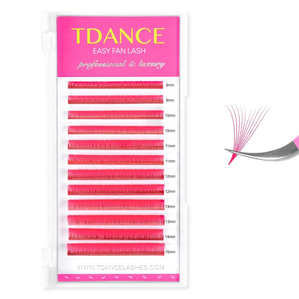 TDANCE Colorful Easy Fan Volume Lashes Eyelash Extension Supplies Rapid Blooming Volume Eyelash Extensions Thickness 0.07 DD Curl Mix 8-15mm Self Fanning Eyelashes Extension (Pink,DD-0.07,8-15mm)