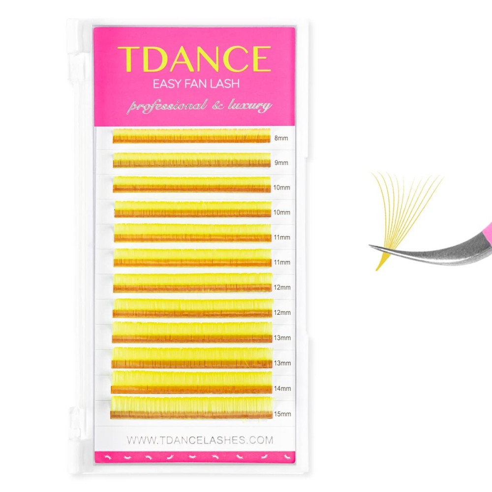TDANCE Colorful Easy Fan Volume Lashes Eyelash Extension Supplies Rapid Blooming Volume Eyelash Extensions Thickness 0.07 CC Curl Mix 8-15mm Self Fanning Eyelashes Extension (Yellow,CC-0.07,8-15mm)