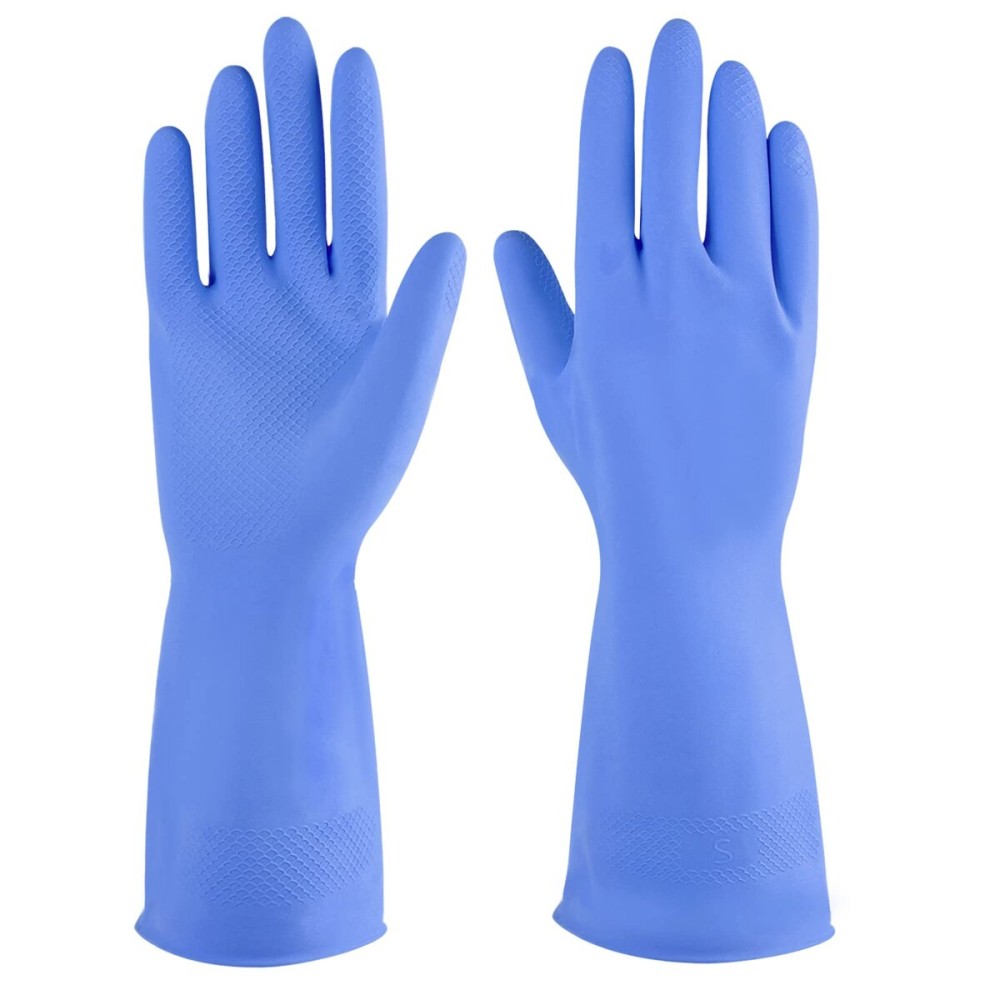 IUCGE Rubber cleaning gloves blue 3 Pairs for Household,Reuseable dishwashing gloves for Kitchen.(3,Small)