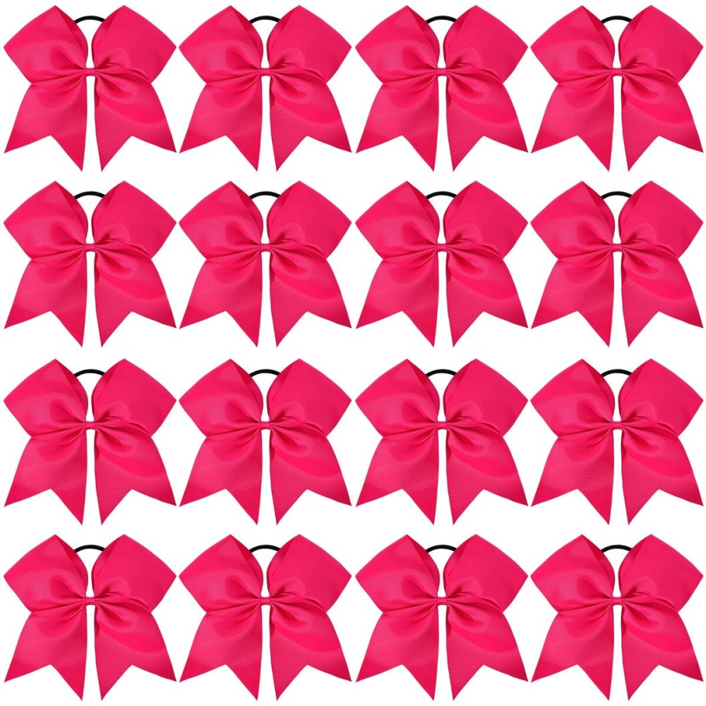 16PCS 8 Large Cheer Hair Bows Ponytail Holder Elastic Band Handmade for Cheerleading Teen Girls College Sports (Dark Rose, 1 Count (Pack of 16))