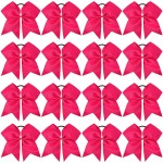 16PCS 8 Large Cheer Hair Bows Ponytail Holder Elastic Band Handmade for Cheerleading Teen Girls College Sports (Dark Rose, 1 Count (Pack of 16))