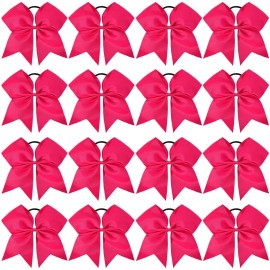 16PCS 8 Large Cheer Hair Bows Ponytail Holder Elastic Band Handmade for Cheerleading Teen Girls College Sports (Dark Rose, 1 Count (Pack of 16))