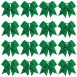 16PCS 8 Large Cheer Hair Bows Ponytail Holder Elastic Band Handmade for Cheerleading Teen Girls College Sports (Forest Green, 1 Count (Pack of 16))
