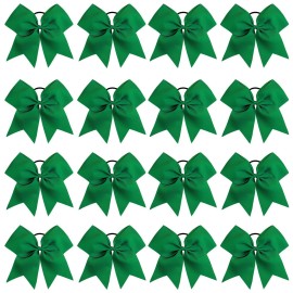 16PCS 8 Large Cheer Hair Bows Ponytail Holder Elastic Band Handmade for Cheerleading Teen Girls College Sports (Forest Green, 1 Count (Pack of 16))