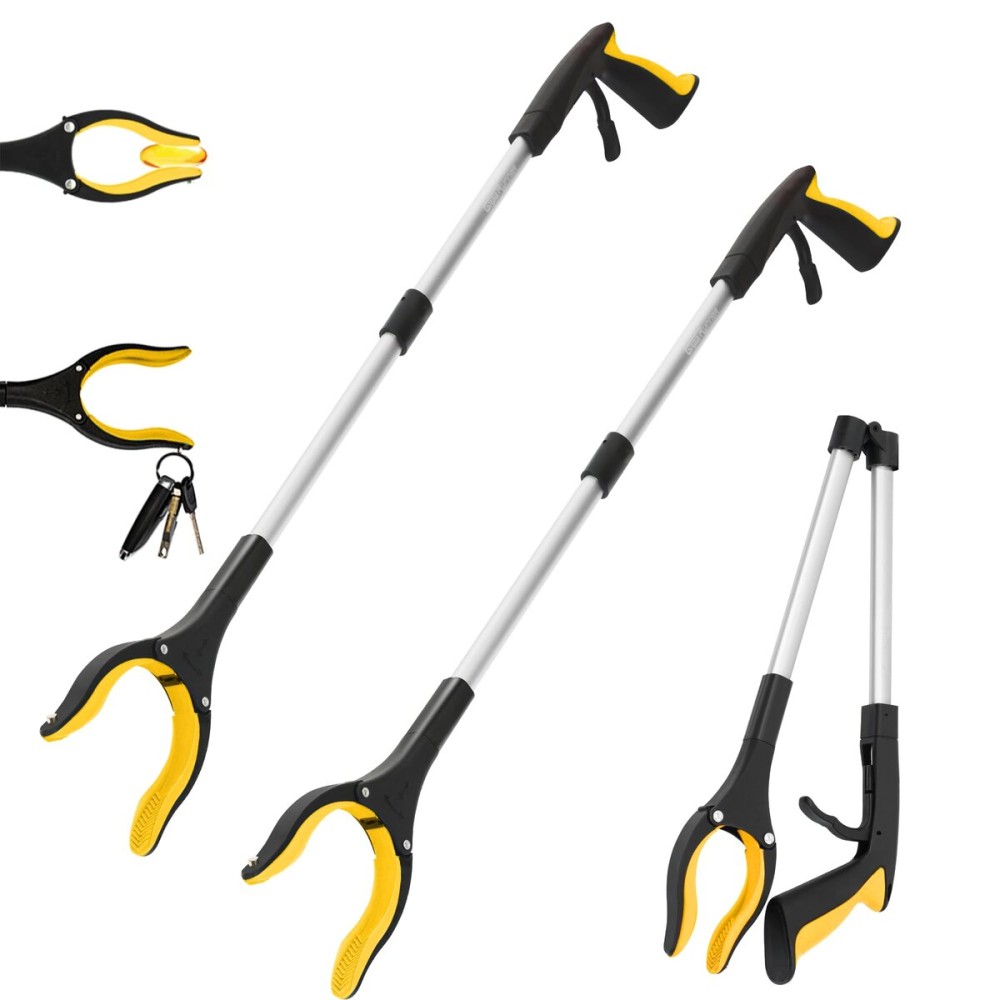 Grabber Reacher Tool -2 Pack 32 Reacher Grabber Tool with Strong Magnetic and Swivel Head - Pick Up Stick Grabbers for Seniors, Trash, Surgery Recovery Must Haves Gifts(Yellow)